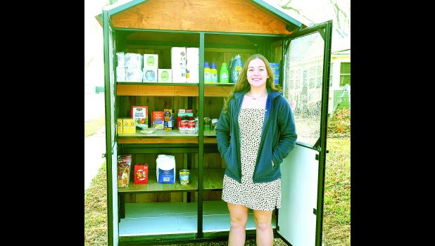 by Ali Holcomb Olivia Rickel, a sophomore at RVHS, has organized a “blessing box” in front of Hoyt Baptist Church for community members who need groceries or essential items.