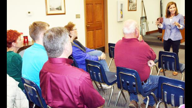 Congresswoman and Holton native Lynn Jenkins (at right) visited with about 30 area residents on Friday morning at Holton City Hall. (Photo by Brian Sanders)