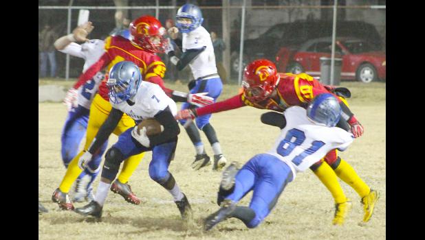 By Kelly Breckunitch HHS tight end Nils Bergsten (shown above, right) lays out for a block in order to spring RB Luis Butto (left) for a big run in the sectional game against Columbus. Butto had an impressive night for Holton, finishing with 145 total rushing yards and one touchdown on 14 carries, but the Wildcats came up just short in a 22-21 loss.