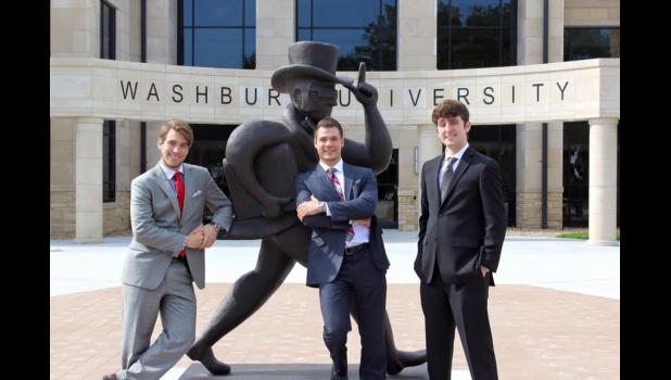 Submitted photo Members of the Washburn University team that won the international business plan competition include, from left, Connor England, Topeka; Kennedy White, Holton; and Mark Feuerborn, Overland Park.