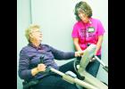 Phyllis Zibell (left) of Holton works out on some exercise equipment in Holton Community Hospital’s recently remodeled cardiovascular area under the guidance of Jennifer Collins, RN. An open house is planned from 9 a.m. to 11 a.m. on Saturday for the public to view the renovations and meet Bill Kinkade, a new physician assistant.