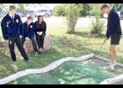 Shown from left to right are Jackson Heights FFA members Jackson Jager, Rylie Strawn, Zoe Turner and Corbin Latham, enjoying the new “putt-putt” golf course that was built using funds donated by the family of Marvin and Melvena Ingels. (Photo by Brian Sanders)
