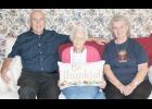 Rosella Hupp (center), shown with son David (left) and daughter-in-law Mary, will celebrate her 100th birthday on Halloween. (Photo by Brian Sanders)