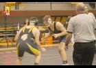 Royal Valley senior wrestler Jacob Box (on the right) starts his match with his Topeka High opponent on Dec. 6.